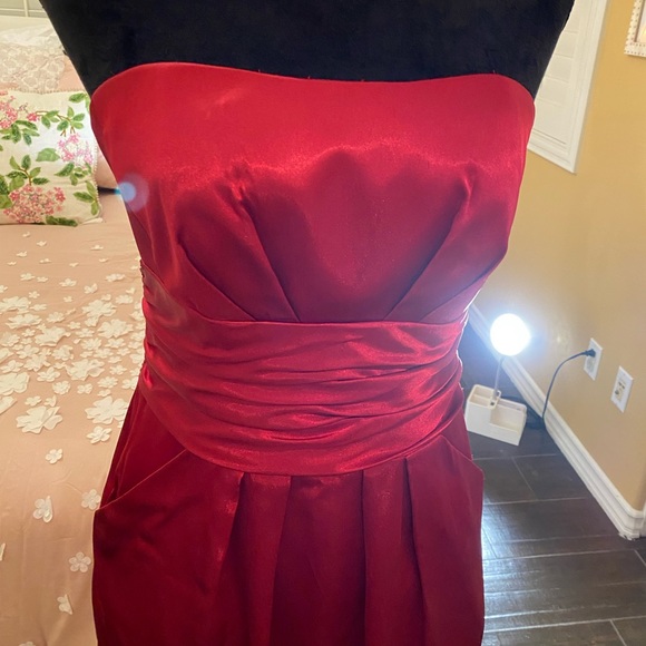 Red,strapless, satin size 5/6 dress by David’s Bridal. - Picture 9 of 9